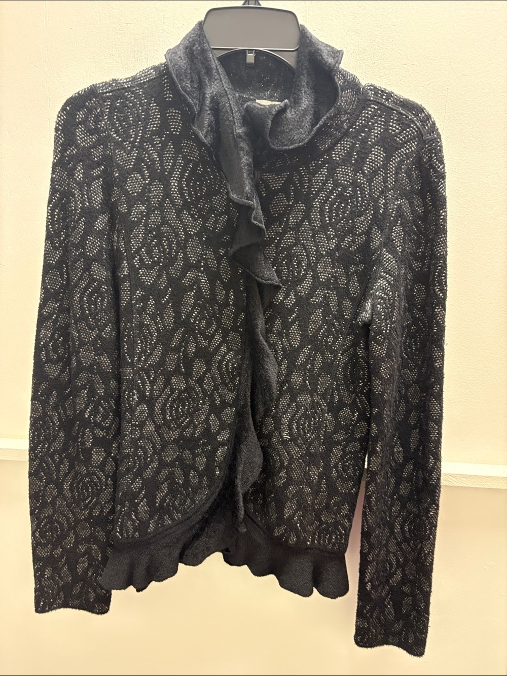 Armani Collezioni Black Lace Knit Ruffle Cardigan